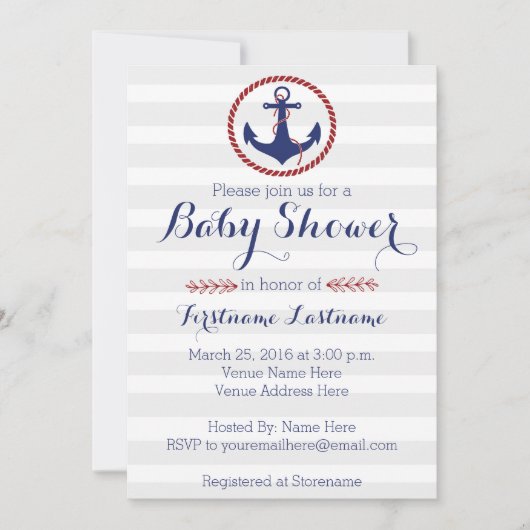 Nautical Anchor Baby Dusche Einladung (Vorderseite)