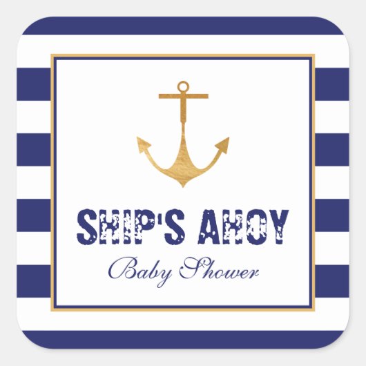 Nautical Anchor Baby Dusche Quadratischer Aufkleber (Vorderseite)