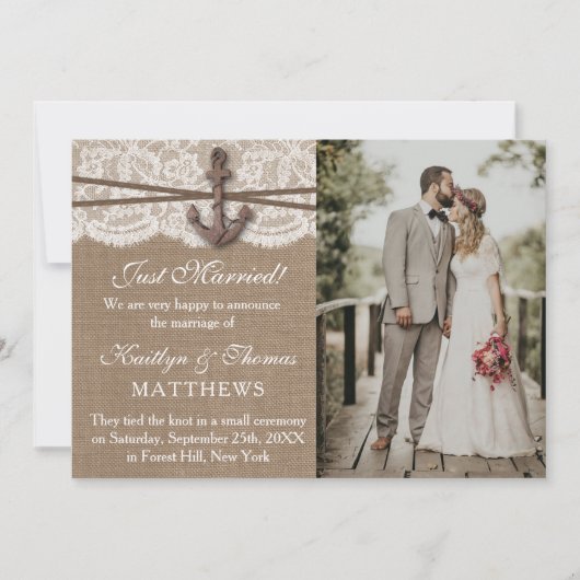 Nautical Anchor Beach Hochzeit Foto Ehe Ankündigung (Vorderseite)