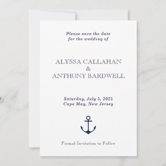 Nautical Anchor Beach Wedding Foto Save the Date (Rückseite)
