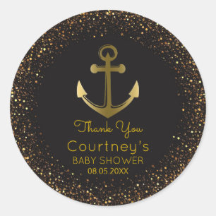 Nautical Anchor Black Gold Baby Dusche Gefallen Runder Aufkleber