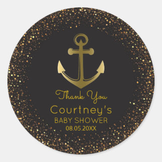 Nautical Anchor Black Gold Baby Dusche Gefallen Runder Aufkleber
