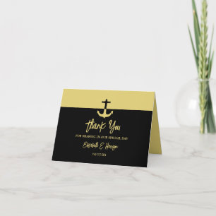 Nautical Anchor - Black Gold - Beach Wedding Dankeskarte