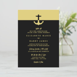 Nautical Anchor - Black Gold - Beach Wedding Einladung