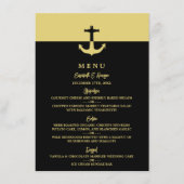 Nautical Anchor - Black Gold - Beach Wedding Menükarte (Vorderseite)