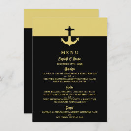 Nautical Anchor - Black Gold - Beach Wedding Menükarte