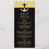 Nautical Anchor - Black Gold - Beach Wedding Menükarte (Vorderseite)