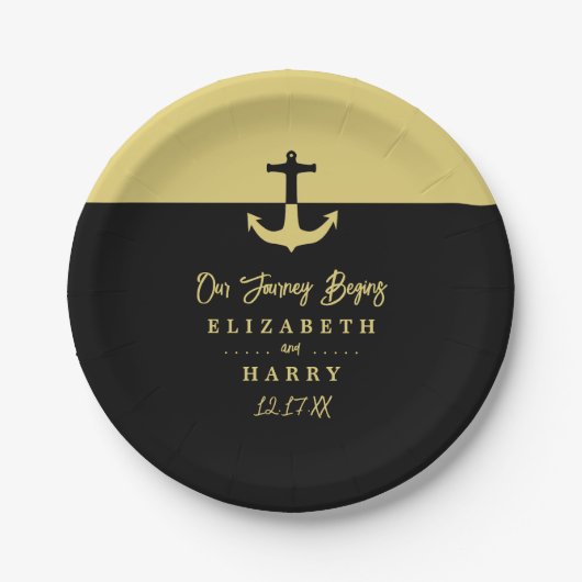 Nautical Anchor - Black Gold - Beach Wedding Pappteller (Vorderseite)