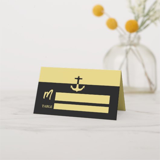 Nautical Anchor - Black Gold - Beach Wedding Platzkarte (Vorderseite)