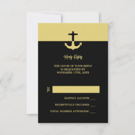 Nautical Anchor - Black Gold - Beach Wedding RSVP Karte