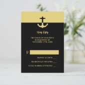 Nautical Anchor - Black Gold - Beach Wedding RSVP Karte (Stehend Vorderseite)