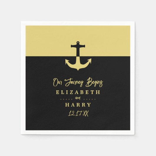 Nautical Anchor - Black Gold - Beach Wedding Serviette (Vorderseite)
