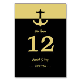 Nautical Anchor - Black Gold - Beach Wedding Tischnummer