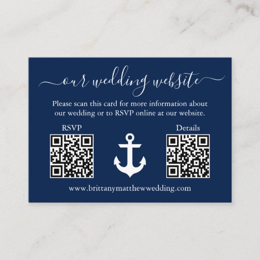 Nautical Anchor Blue 2 QR UAWG Details Hochzeit Begleitkarte (Vorderseite)