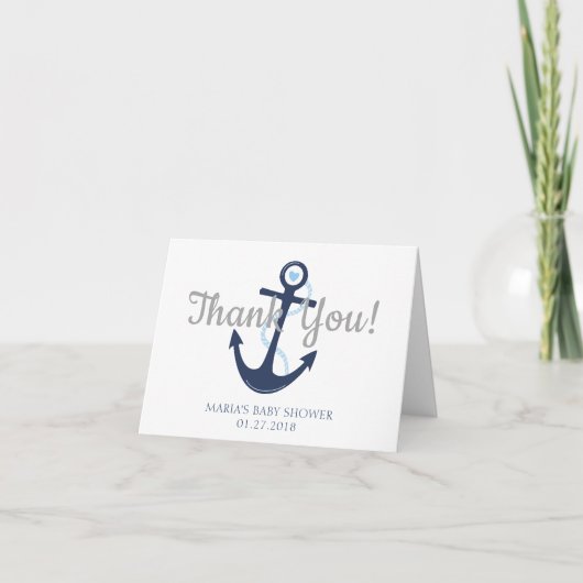 Nautical Anchor Blue Baby Dusche Danke Karte (Vorderseite)