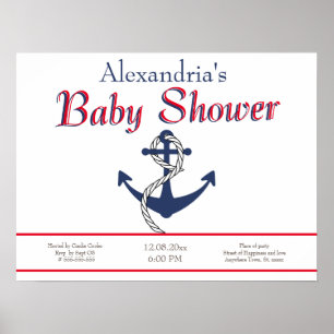 Nautical Anchor Blue Baby Dusche Einladung Poster