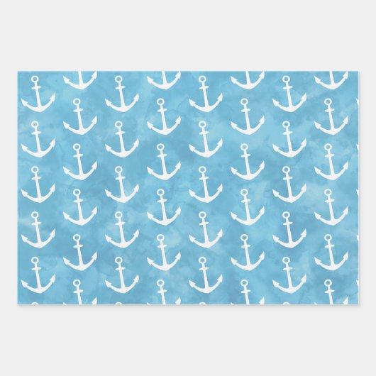 Nautical Anchor Blue Baby Dusche Geschenkpapier Set (Vorderseite)