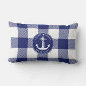 Nautical Anchor Blue Buffalo Karierte Hochzeit Lendenkissen (Rückseite)