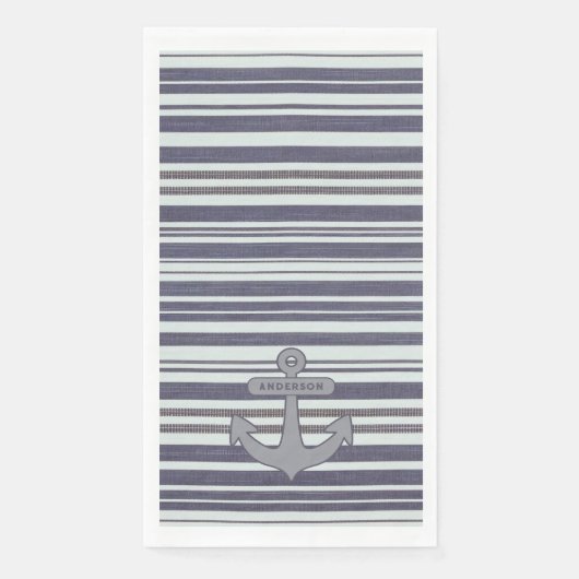 Nautical Anchor Blue Denim Stripe Serviette (Vorderseite)