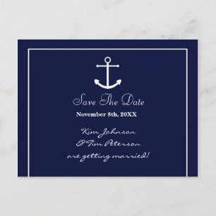 Nautical Anchor Blue Elegante Rett Datum Postkarte