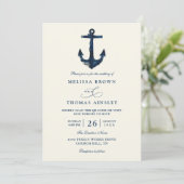 Nautical Anchor Blue Modern Chic QR Code Wedding Einladung (Stehend Vorderseite)