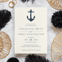Nautical Anchor Blue Modern Coastal Wedding Einladung
