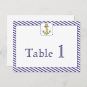 Nautical Anchor Blue Stripe Hochzeitsstimmung Tisc Postkarte (Vorne/Hinten)