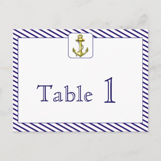 Nautical Anchor Blue Stripe Hochzeitsstimmung Tisc Postkarte (Vorderseite)