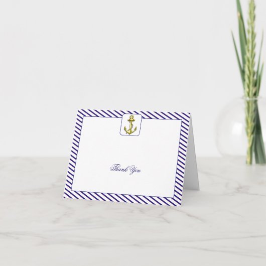 Nautical Anchor Blue Stripe Wedding Vielen Dank Dankeskarte (Vorderseite)