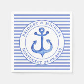Nautical Anchor Blue Striping Personalisiert Weddi Serviette (Vorderseite)