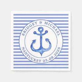 Nautical Anchor Blue Striping Personalisiert Weddi Serviette