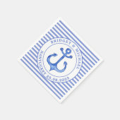 Nautical Anchor Blue Striping Personalisiert Weddi Serviette (Ecke)