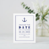 Nautical Anchor Blue Wedding Save the Date Ankündigungspostkarte (Stehend Vorderseite)