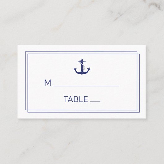 Nautical Anchor Blue White Minimalistisch Wedding Platzkarte (Vorderseite)