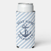 Nautical Anchor Blue White Stripe Personalisiert Selters Dosenkühler (Seltzer Vorderseite)