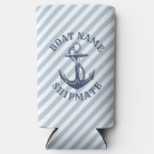 Nautical Anchor Blue White Stripe Personalisiert Selters Dosenkühler (Vorderseite)