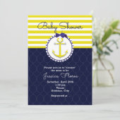 Nautical Anchor Blue Yellow Baby Dusche Einladung (Stehend Vorderseite)