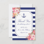 Nautical Anchor Blues Stripe Hochzeit Dankeskarte (Vorderseite)