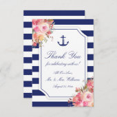 Nautical Anchor Blues Stripe Hochzeit Dankeskarte (Vorne/Hinten)