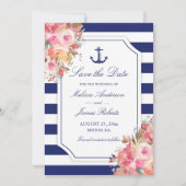 Nautical Anchor Blues Stripe Hochzeit Save The Date (Vorderseite)