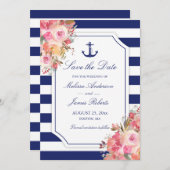 Nautical Anchor Blues Stripe Hochzeit Save The Date (Vorne/Hinten)