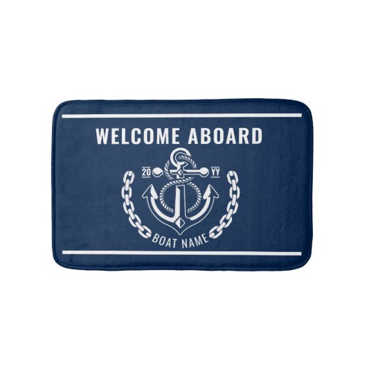 Nautical Anchor Boat & Captain Name Bath Matts Badematte (Vorderseite)