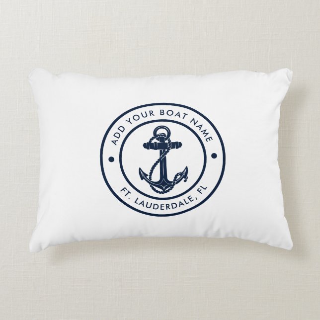 Nautical Anchor Boat Name Beach House Custom Dekokissen (Vorderseite)