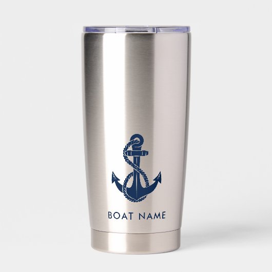 Nautical Anchor Boat Name Minimalist Custom Thermobecher (Vorderseite)