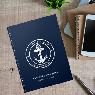 Nautical Anchor Boat Name Navy Blue Captain's Log Notizblock