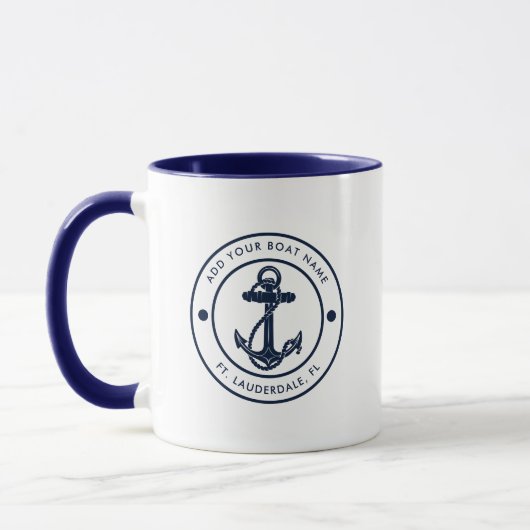 Nautical Anchor Boat Name Navy Blue Custom Tasse (Links)