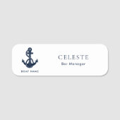 Nautical Anchor Boat Name Navy Blue Mitarbeiter Namensschild (Vorderseite)