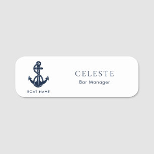 Nautical Anchor Boat Name Navy Blue Mitarbeiter Namensschild