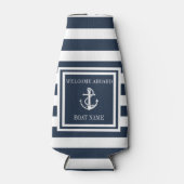 Nautical Anchor Boat Name Navy Blue Streifen Flaschenkühler (Vorderseite)