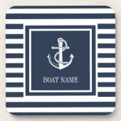 Nautical Anchor Boat Name Navy Blue Streifen Getränkeuntersetzer (Vorderseite)